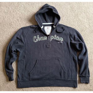 Vintage Champion Reverse Weave Hoodie 1/4 Zip Embroidered Logo Black XL RARE